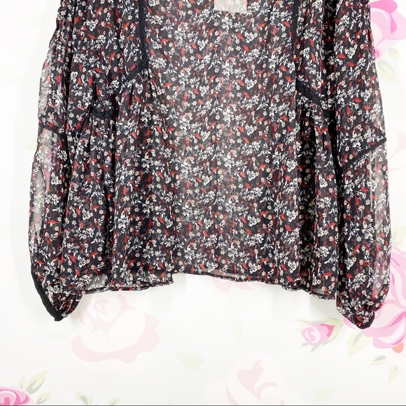 NEW ZARA Black Ditsy Floral Print Ruffle Sheer Blouse XL - Picture 4 of 11